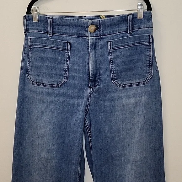Anthropologie Maeve The Colette Crop High-Rise Wide-Leg Jeans light-to-med Sz 12 - Picture 8 of 16